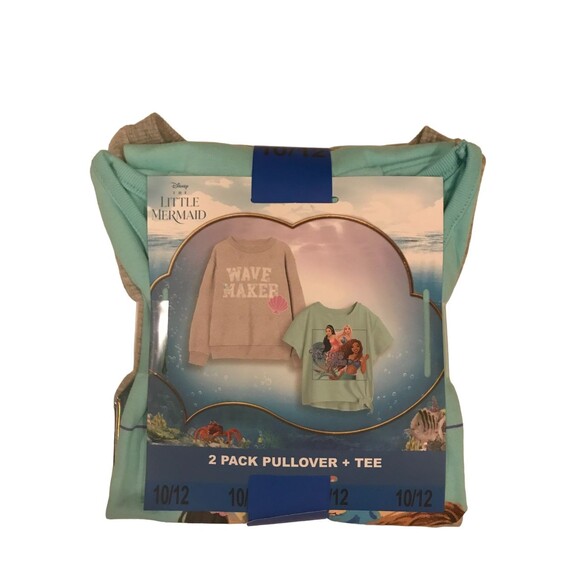 2 pack Girl's Size 10/12 Disney Little Mermaid Crewneck Pullover and Tee NEW - Picture 2 of 3